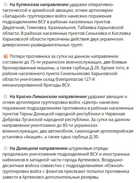 Брифинг Минобороны РФ, на 28 апреля 2023 — официальная сводка с Украины, ЛНР, ДНР